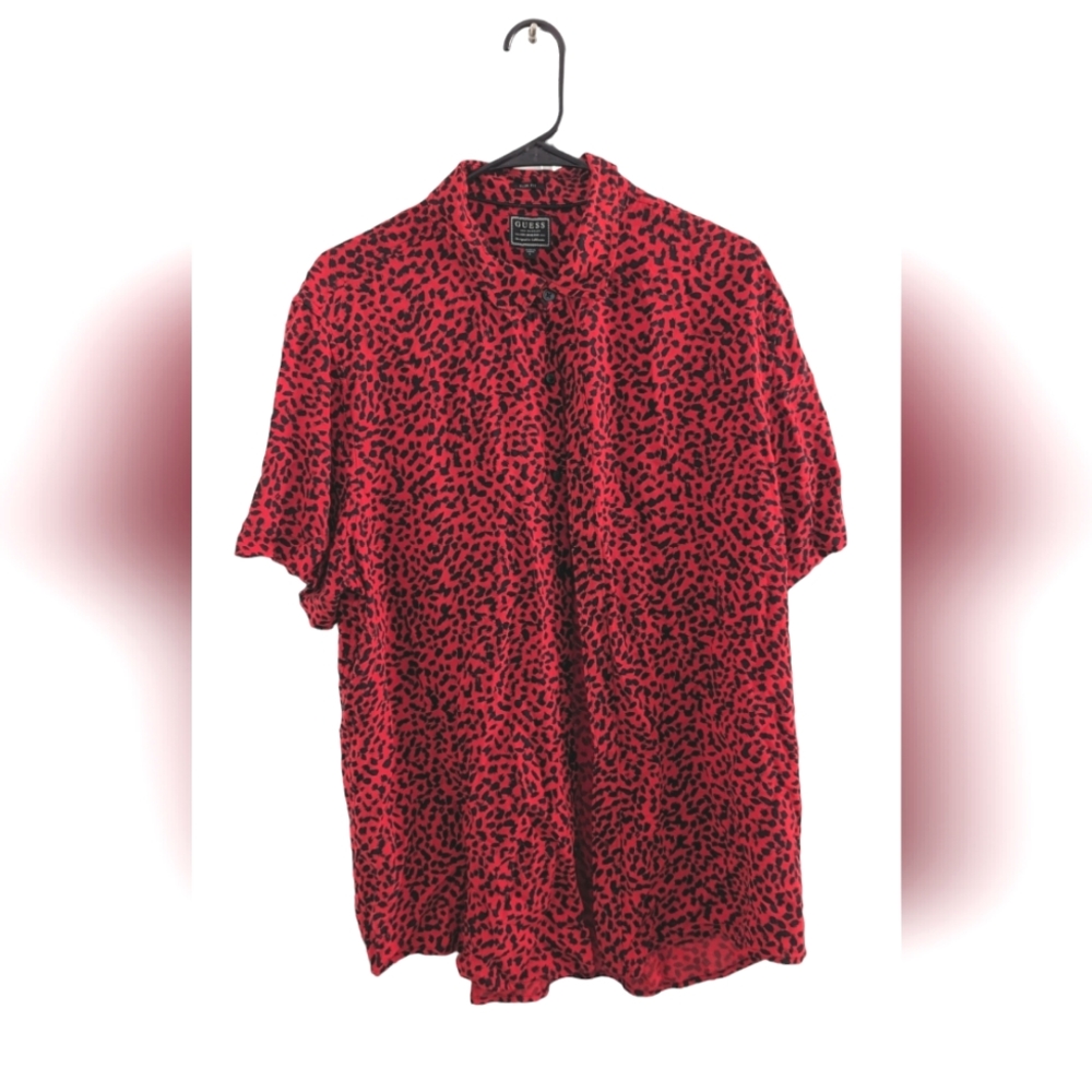 Guess Red and Black Collared Shirt